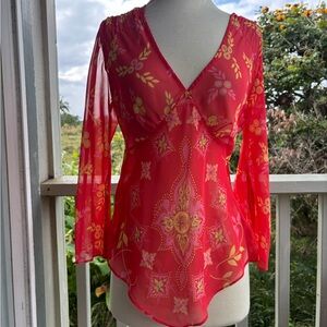 Bandolino Red and Yellow Floral Blouse